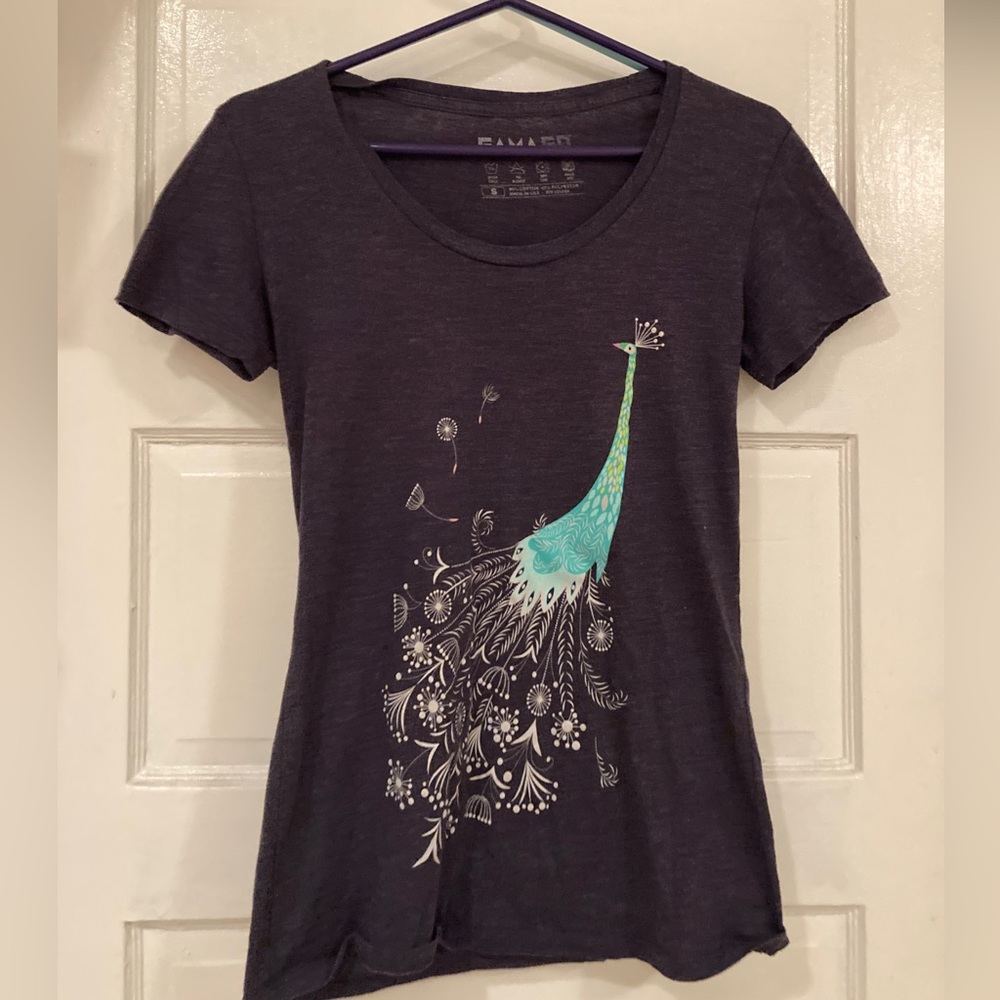 Navy blue peacock scoopneck shirt